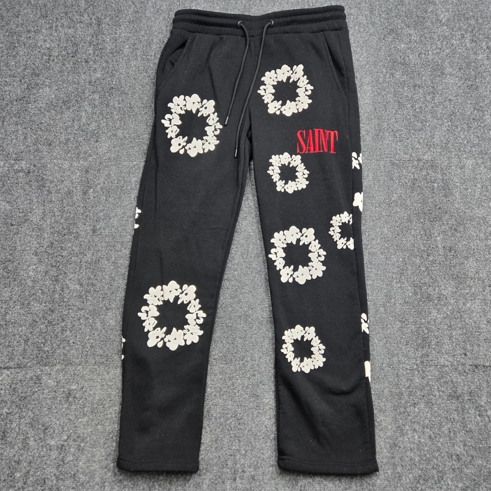 RGSTR Black Floral Wreath Saint Sweatpants Mens Medium Streetwear Joggers